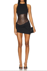 shirley Sleeveless sequin twist bodycon mini dress in black