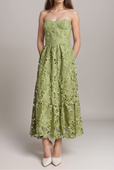 Inès lace floral embroidered cut-out midi dress