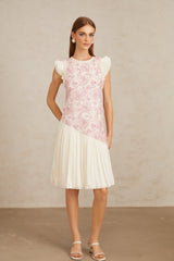 miriam Pink Panel Floral Crochet Midi Dress