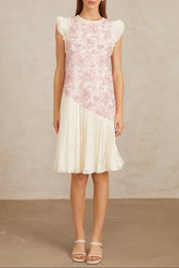 miriam Pink Panel Floral Crochet Midi Dress