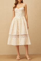 kimberley Neutral Lace Trim Floral Midi Dress in white