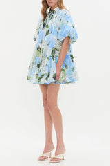 agatha floral print Mini Smock Dress in blue