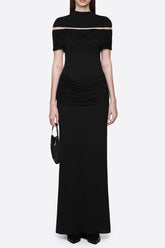megan ruched Knit patchwork maxi dress in black
