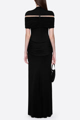 megan ruched Knit patchwork maxi dress in black