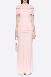 megan ruched Knit patchwork maxi dress in pink