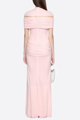 megan ruched Knit patchwork maxi dress in pink