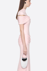 megan ruched Knit patchwork maxi dress in pink