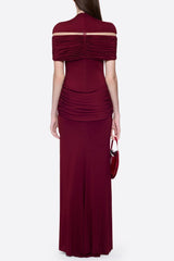 megan ruched Knit patchwork maxi dress in Sangria Red