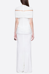 megan ruched Knit patchwork maxi dress in white