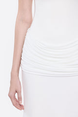 megan ruched Knit patchwork maxi dress in white