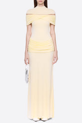 megan ruched Knit patchwork maxi dress in yellow