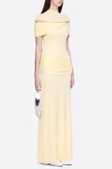 megan ruched Knit patchwork maxi dress in yellow