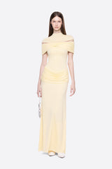 megan ruched Knit patchwork maxi dress in yellow