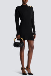 roberta long sleeve flared knit mini dress in black