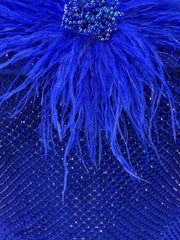 riva feather embellished hollowed sequin bodycon maxi dress in blue