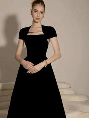 MYRNA SQUARE NECKLINE A-LINE MIDI DRESS