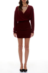 nancy Rhinestone embellished bodycon jersey mini dress in red