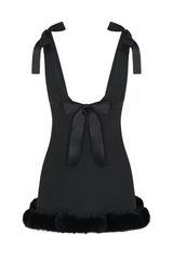 Atalanta Bow Embellished Mini Dress - Black