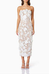 Helena Strapless Midi Dress In White