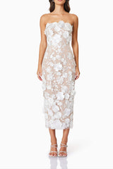 Helena Strapless Midi Dress In White