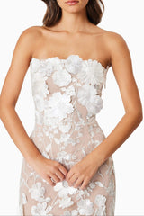 Helena Strapless Midi Dress In White