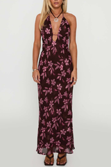 Erbert Floral Halter Maxi Dress - Purple