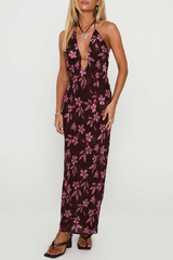 Erbert Floral Halter Maxi Dress - Purple