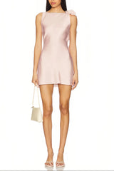 zenobia Floral Detail Mini Satin mini Dress in pink