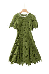 sylvia green Beaded hollow crochet mini dress