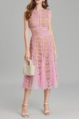 phoenix 3d Embroidered lace mesh midi dress in pink