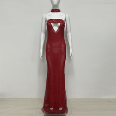 sherry rhinestone embellished cutout sequin strapless maxi dress - red