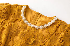 sylvia orange Beaded hollow crochet mini dress