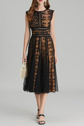 phoenix 3d Embroidered lace mesh midi dress in black