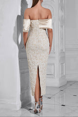 polly Contour Off-Shoulder Jacquard Floral Maxi Dress - apricot