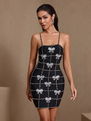 vanessa Colorful Diamond Side Slit Bandage maxi Dress in black