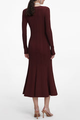 Apphia Chic Brown Knit Midi Dress with Contrast Lace