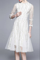 josephine Lace embroidered mesh midi dress in white