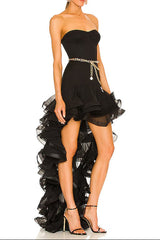 selena black ruffle trim Corset mini Dress