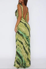 charlotte v-neck floral print maxi dress in green