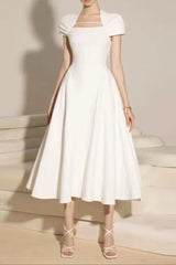 MYRNA SQUARE NECKLINE A-LINE MIDI DRESS