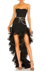 selena black ruffle trim Corset mini Dress