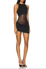 shirley Sleeveless sequin twist bodycon mini dress in black