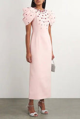 roxanne crystal-embellished crepe bodycon gown in pink