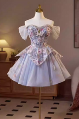 kelly floral print embroidery tulle puffy mini dress