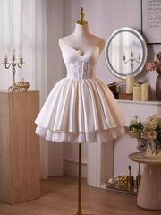 helen white flower Strapless lace satin mini dress