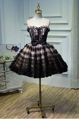 lorraine bow lace strapless puffy mini dress in black