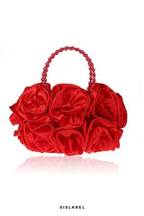 Chic Rosette-Embellished Satin Pearl Handbag