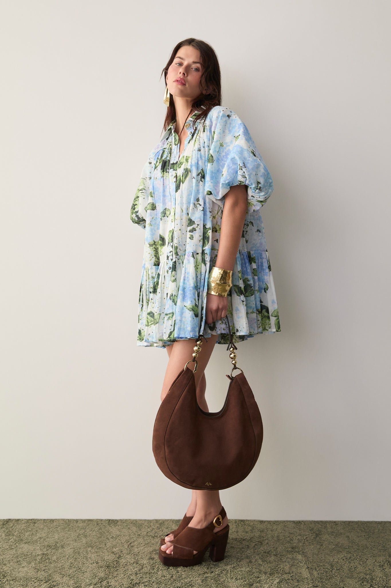 agatha floral print Mini Smock Dress in blue