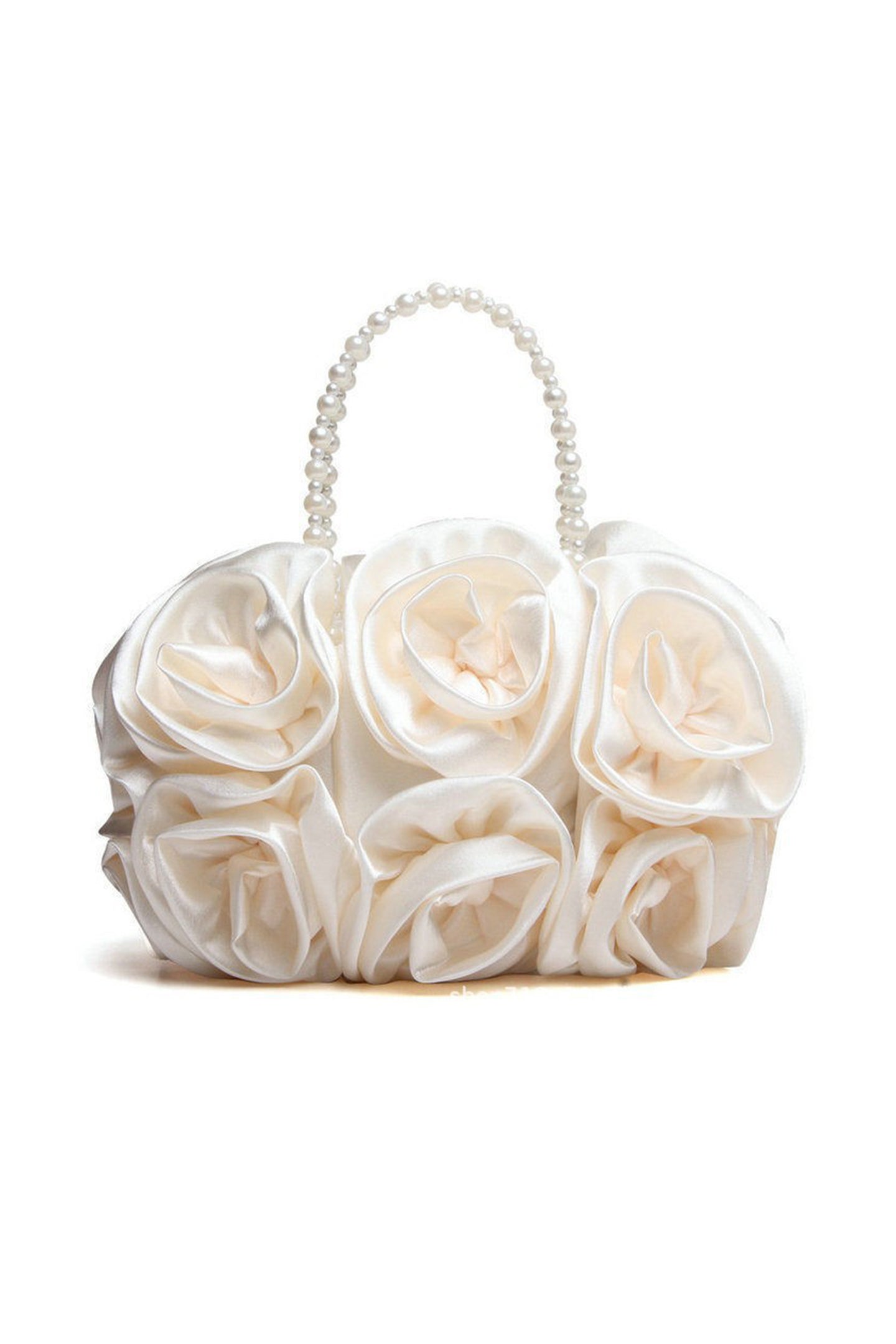 Chic Rosette-Embellished Satin Pearl Handbag