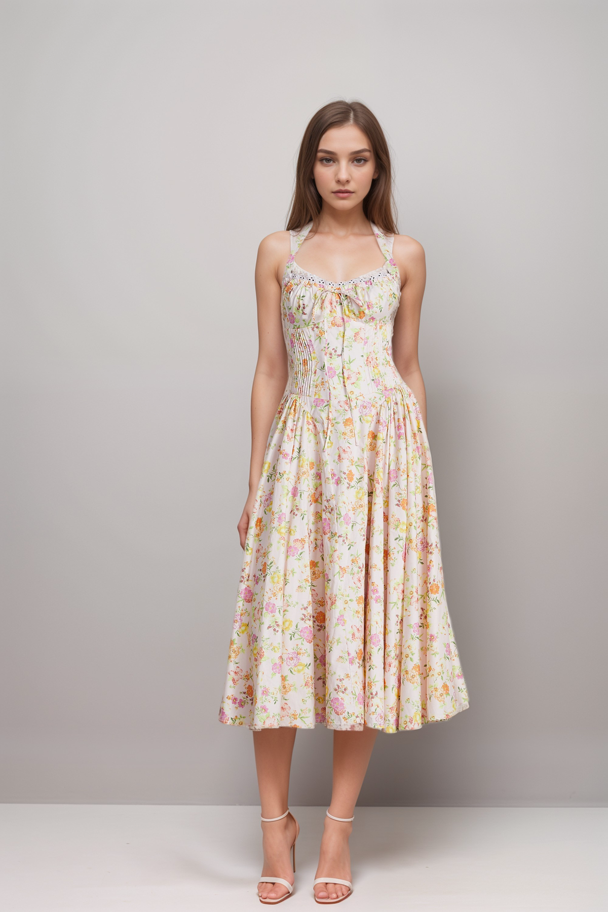Odette Chic Floral-Print Halterneck Midi Dress